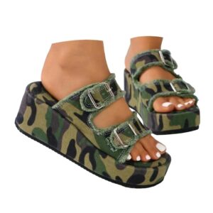 Women’sDenim buckle belt slippers